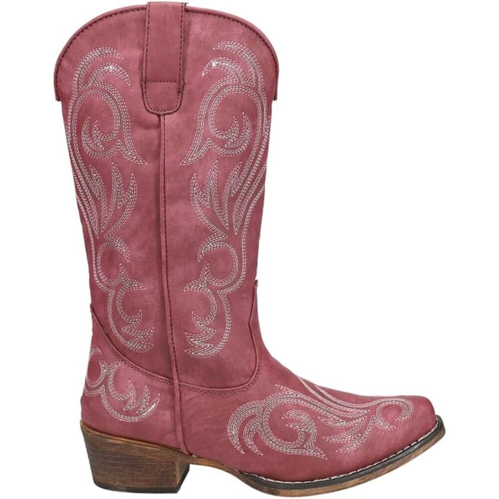 Women’s Red Riley Western Boot Vintage Boots Snip Toe Flexible Cowgirl Boots